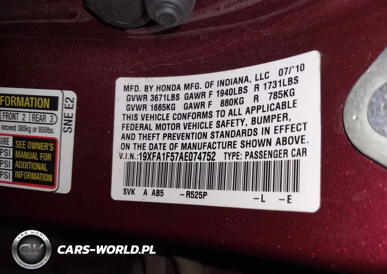 2010 Honda Civic Lx VIN:19XFA1F57AE074752 - 9