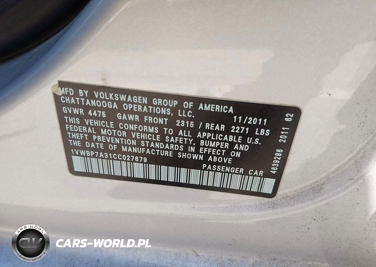 2012 Volkswagen Passat 2.5L Se VIN:1VWBP7A31CC027679 - 9