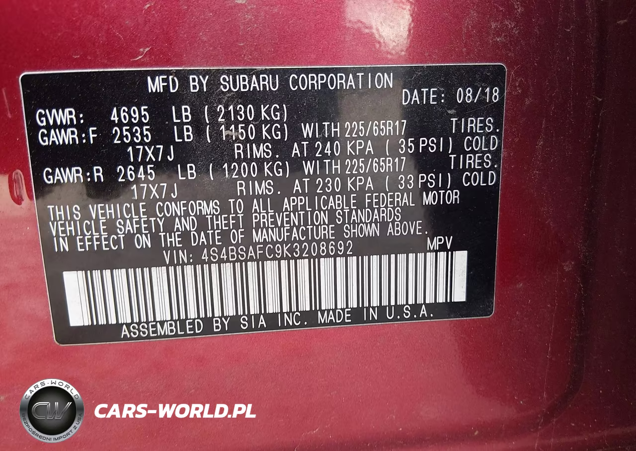 2019 Subaru Outback 2.5I Premium VIN:4S4BSAFC9K3208692 - 9