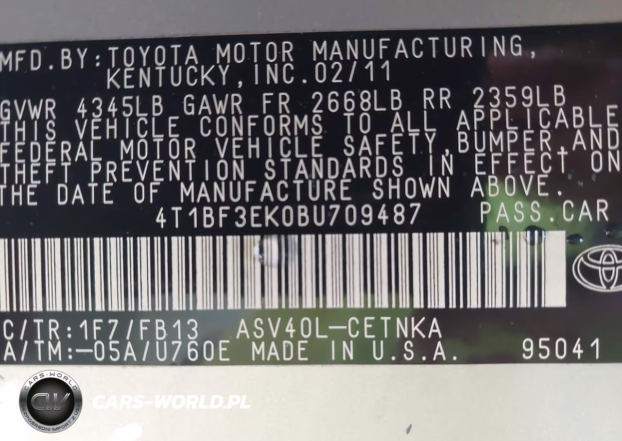 2011 Toyota Camry VIN:4T1BF3EK0BU709487 - 9
