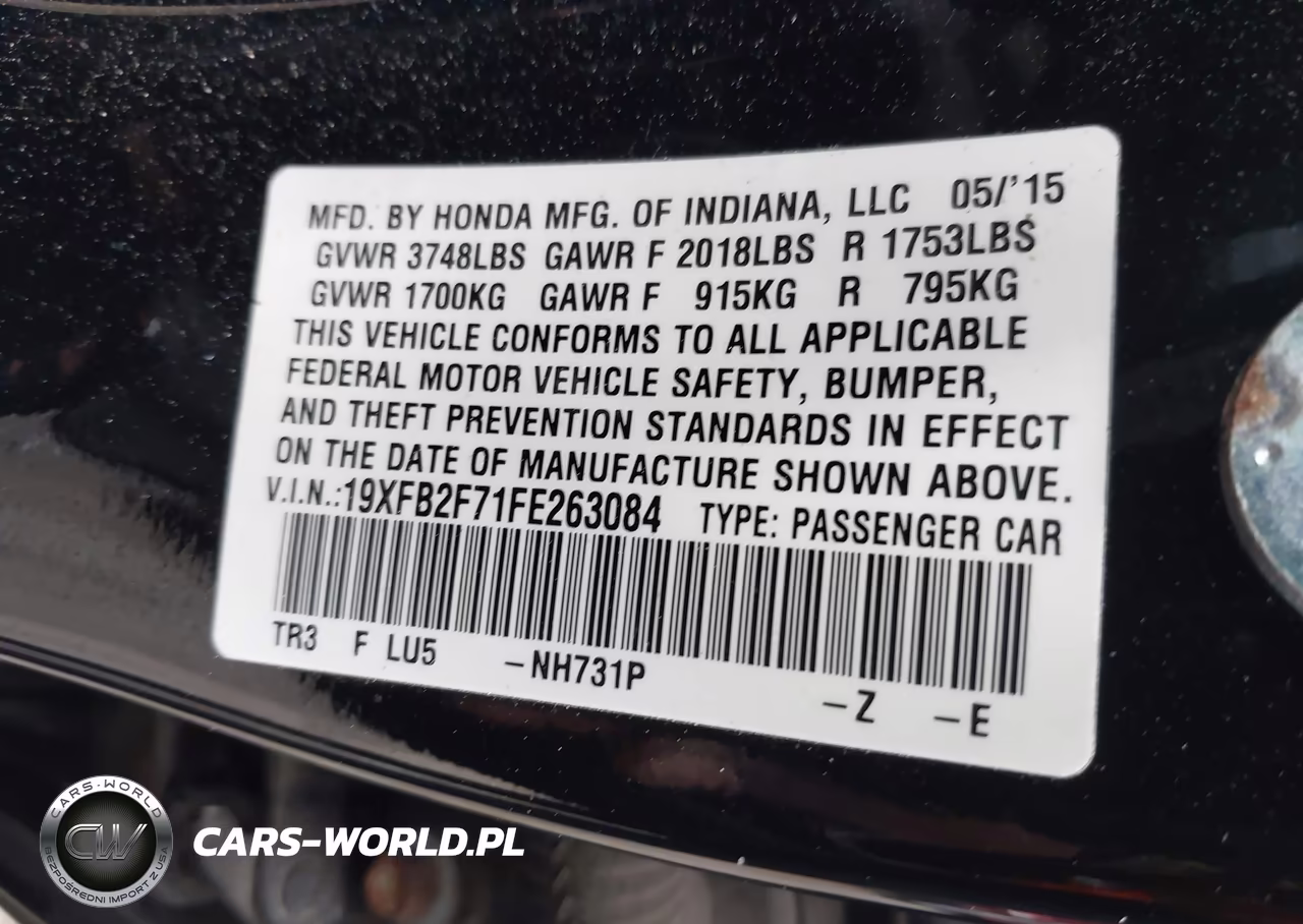 2015 Honda Civic Se VIN:19XFB2F71FE263084 - 9
