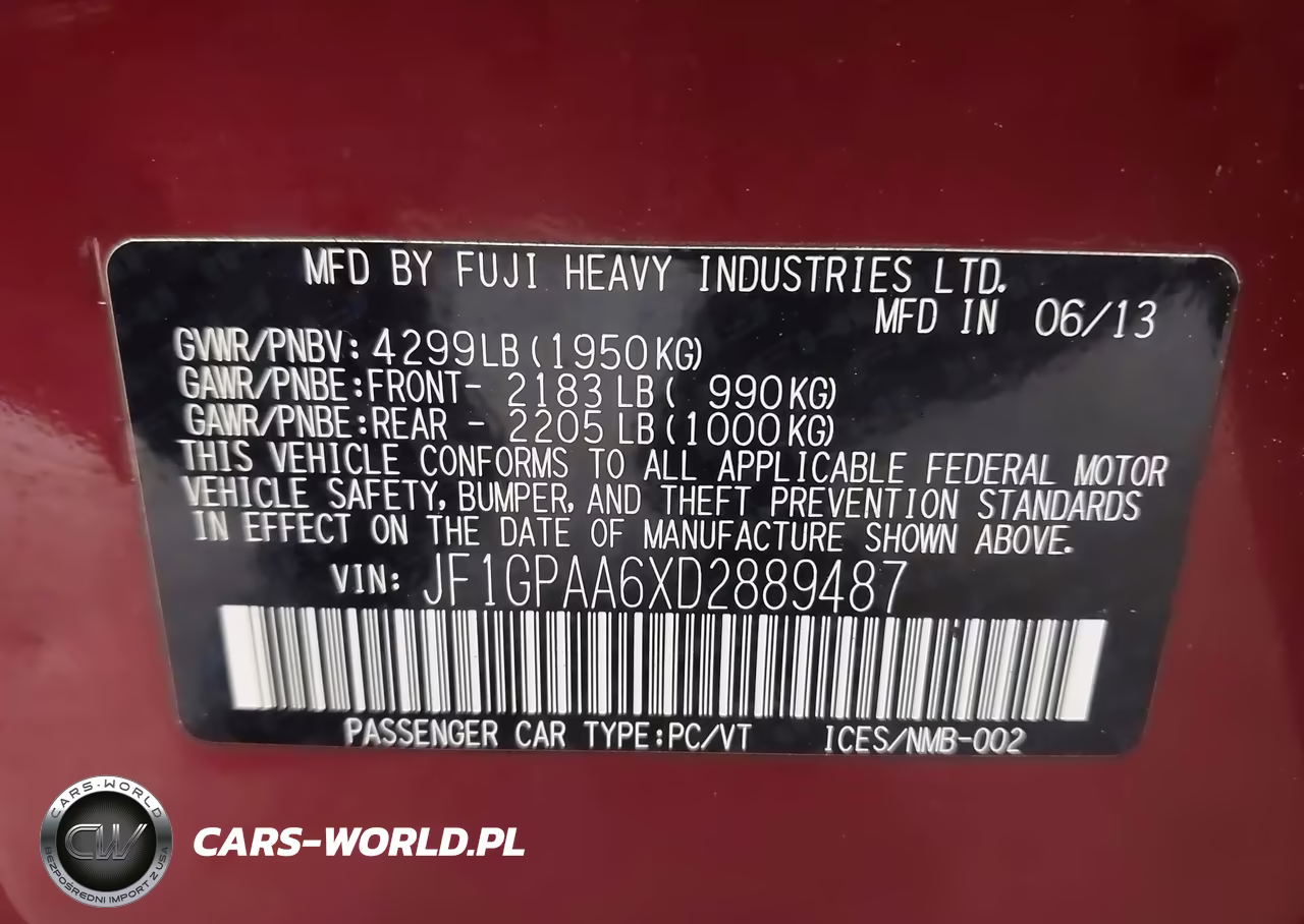 2013 Subaru Impreza 2.0I VIN:JF1GPAA6XD2889487 - 9
