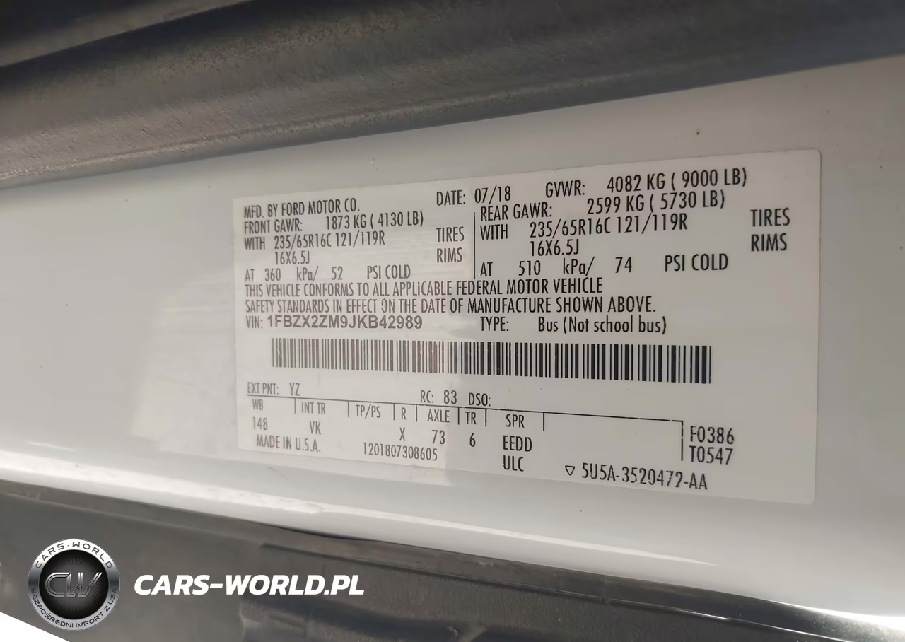 2018 Ford Transit-350 Xl VIN:1FBZX2ZM9JKB42989 - 9