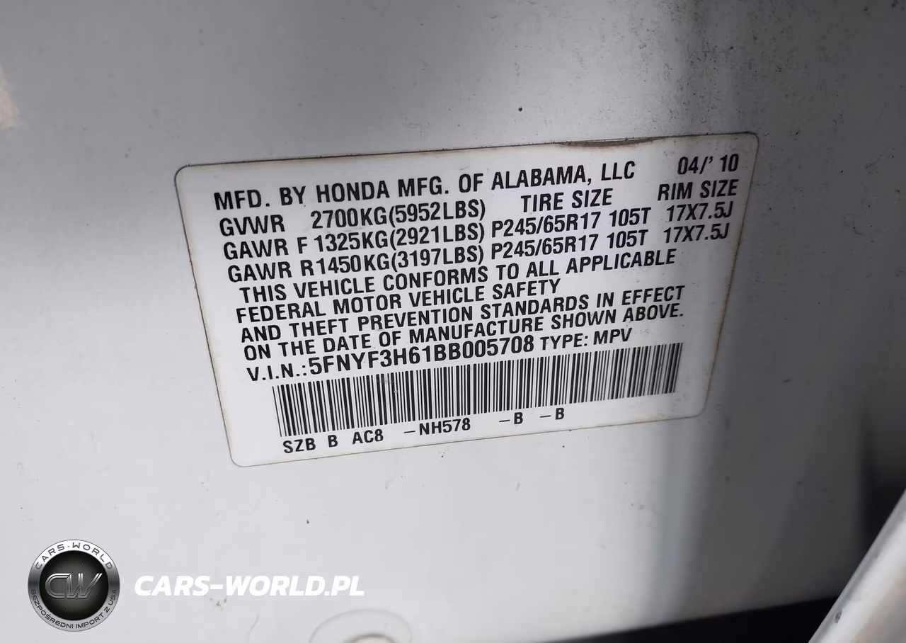 2011 Honda Pilot Ex-L VIN:5FNYF3H61BB005708 - 9