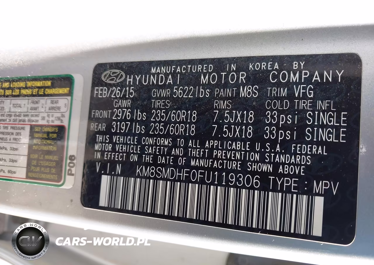 2015 Hyundai Santa Fe Gls VIN:KM8SMDHF0FU119306 - 9
