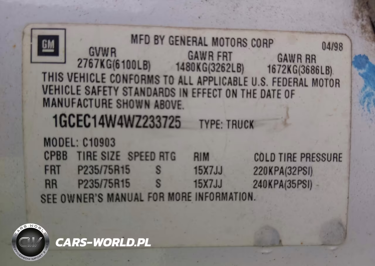 1998 Chevrolet C1500 Fleetside VIN:1GCEC14W4WZ233725 - 9