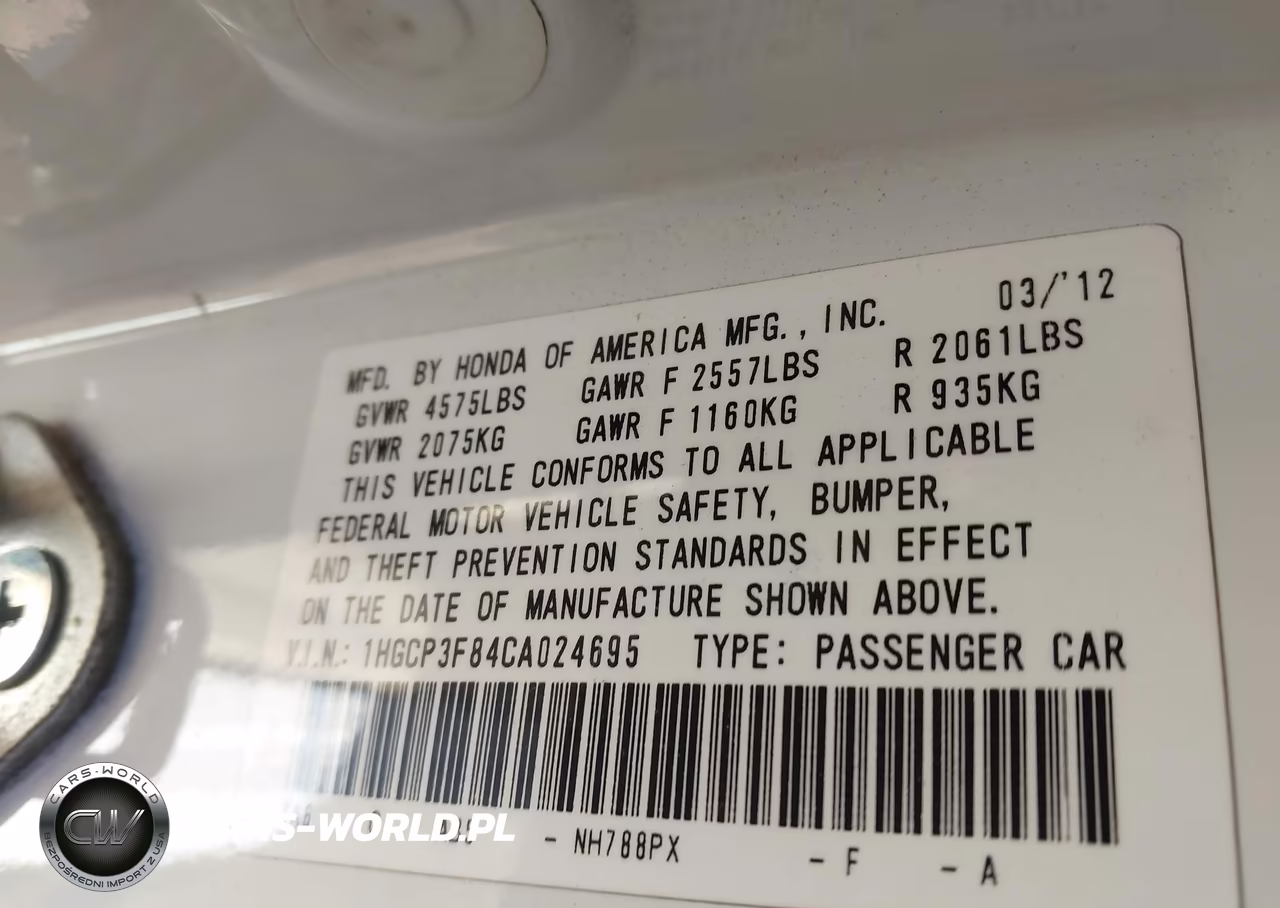 2012 Honda Accord 3.5 Ex-L VIN:1HGCP3F84CA024695 - 9