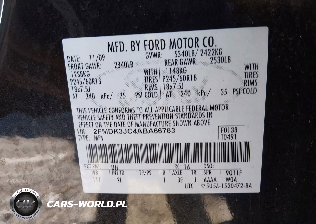2010 Ford Edge Sel VIN:2FMDK3JC4ABA66763 - 9