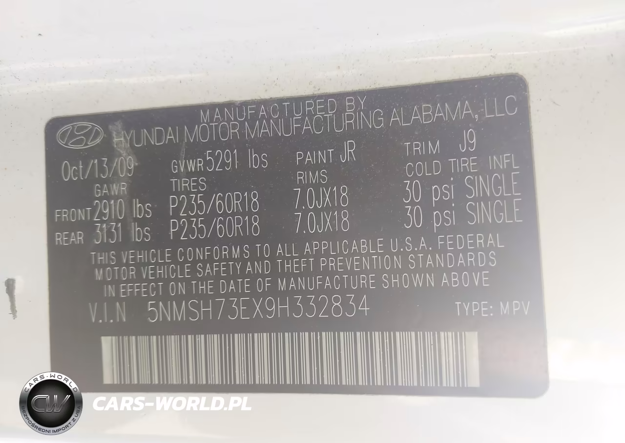 2009 Hyundai Santa Fe Se VIN:5NMSH73EX9H332834 - 9