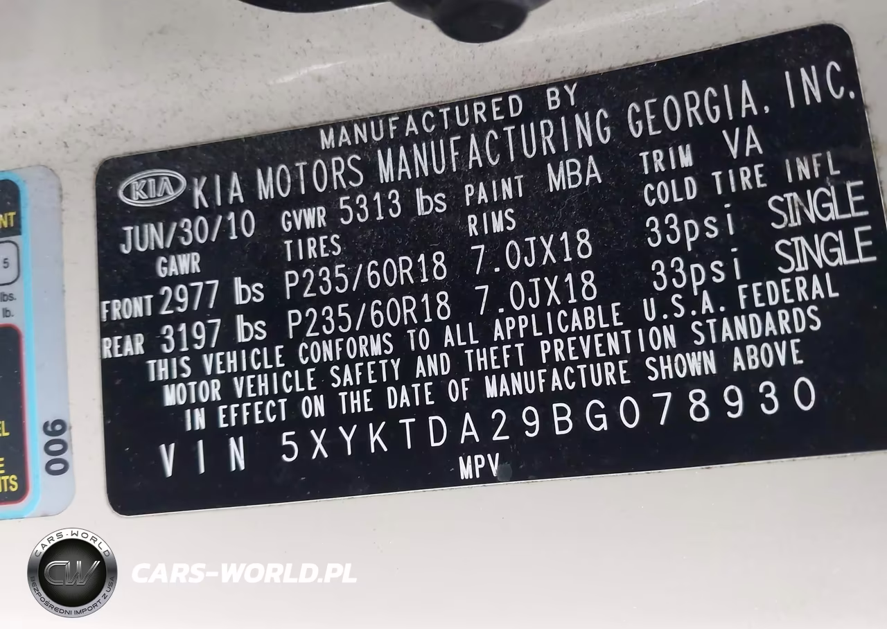 2011 Kia Sorento Lx V6 VIN:5XYKTDA29BG078930 - 9