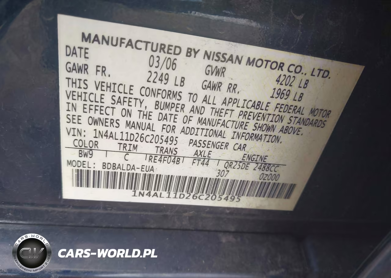 2006 Nissan Altima 2.5 S VIN:1N4AL11D26C205495 - 9