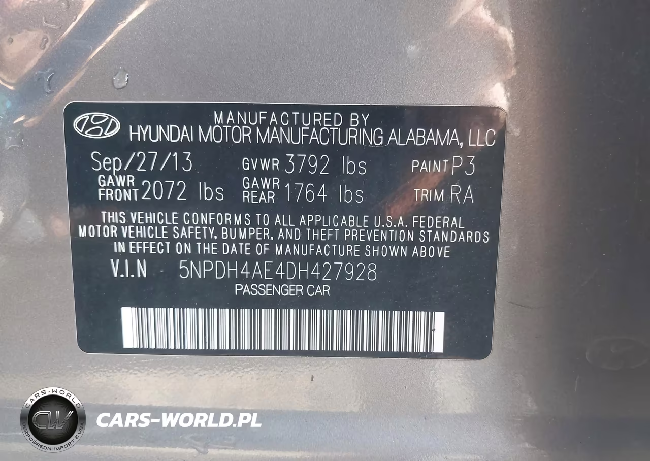 2013 Hyundai Elantra Gls VIN:5NPDH4AE4DH427928 - 9