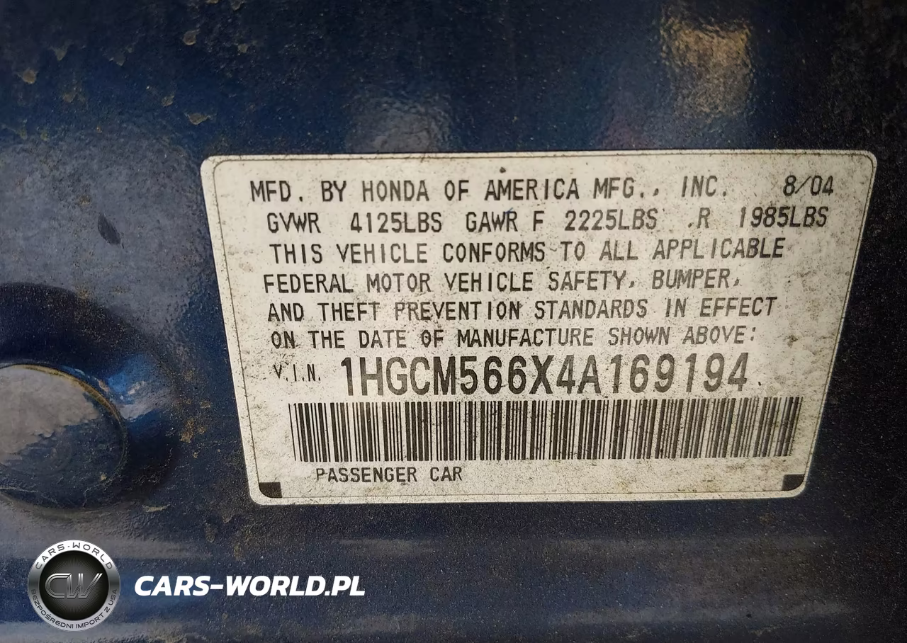 2004 Honda Accord 2.4 Ex VIN:1HGCM566X4A169194 - 9