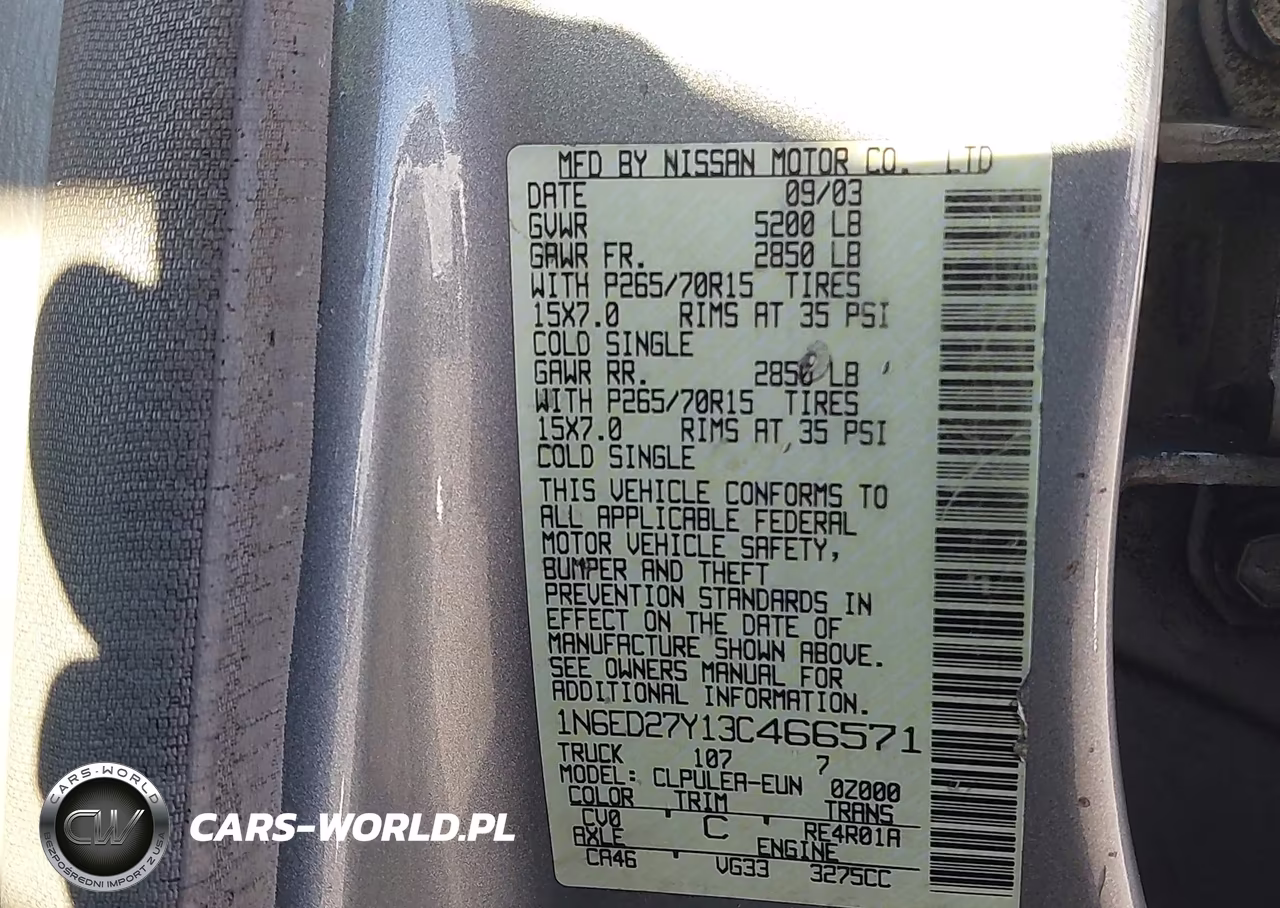 2003 Nissan Frontier Xe-V6 VIN:1N6ED27Y13C466571 - 9