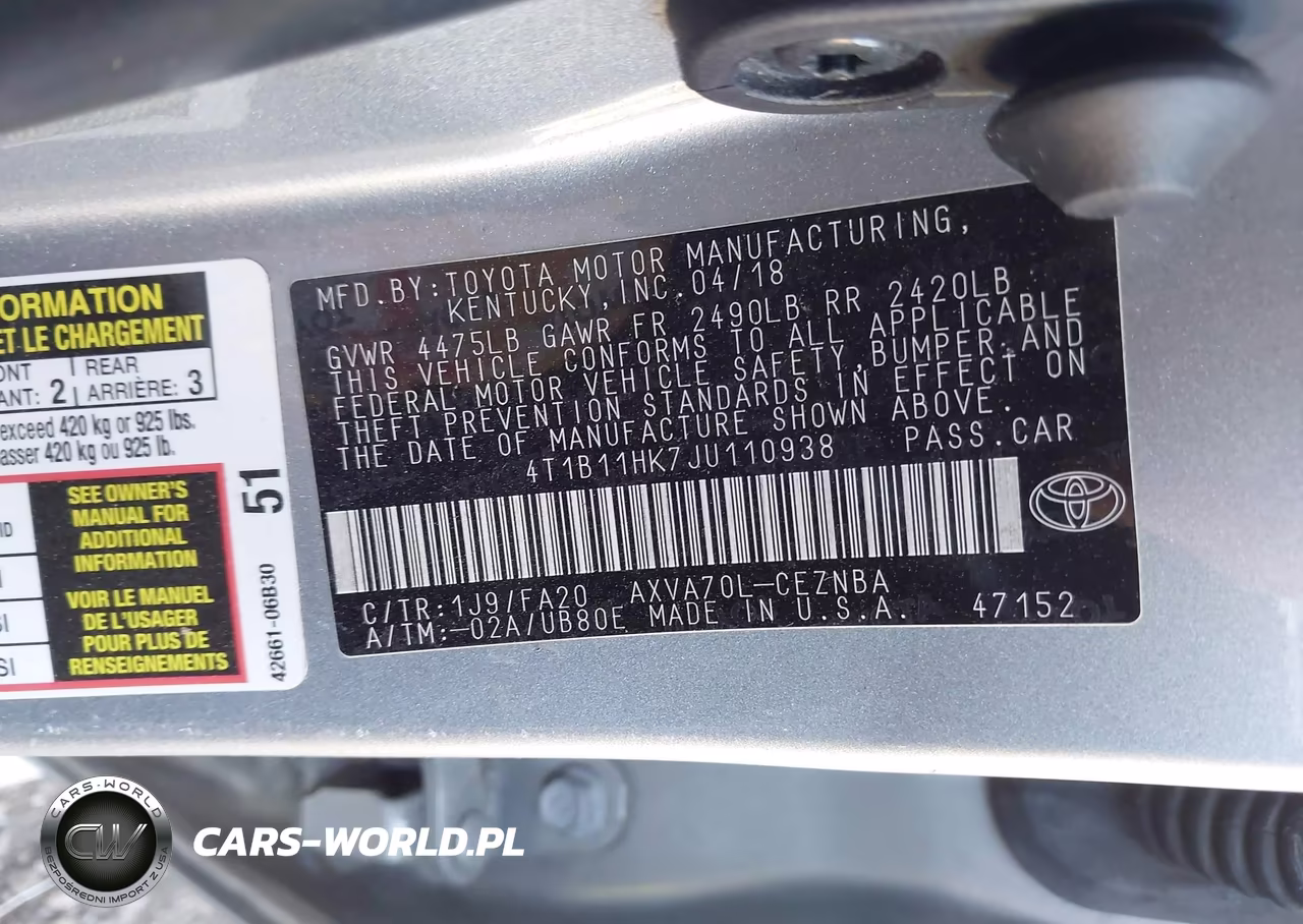 2018 Toyota Camry Le VIN:4T1B11HK7JU110938 - 9