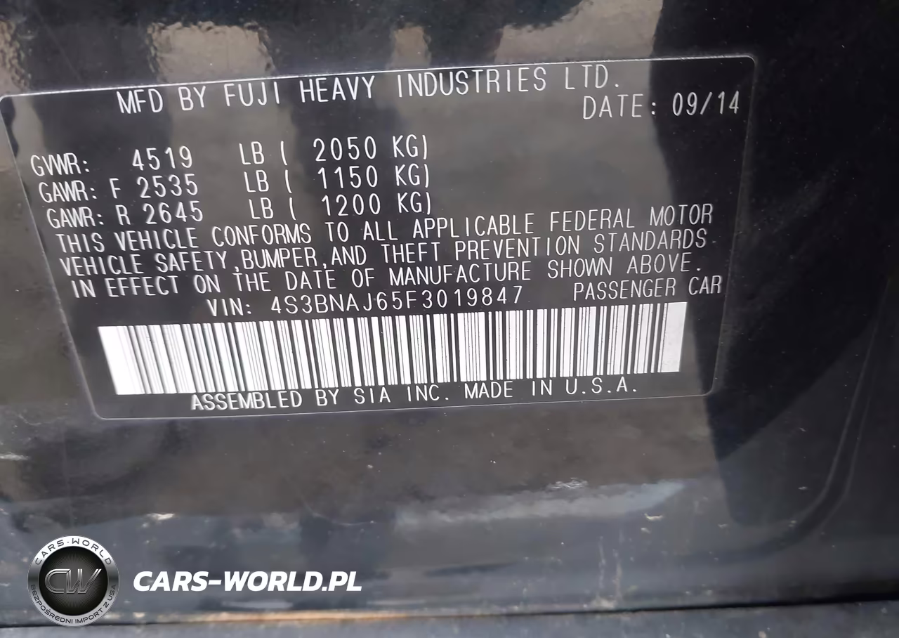 2015 Subaru Legacy 2.5I Limited VIN:4S3BNAJ65F3019847 - 9
