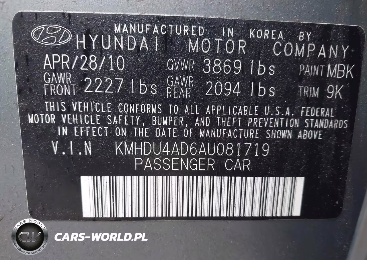 2010 Hyundai Elantra Gls VIN:KMHDU4AD6AU081719 - 9
