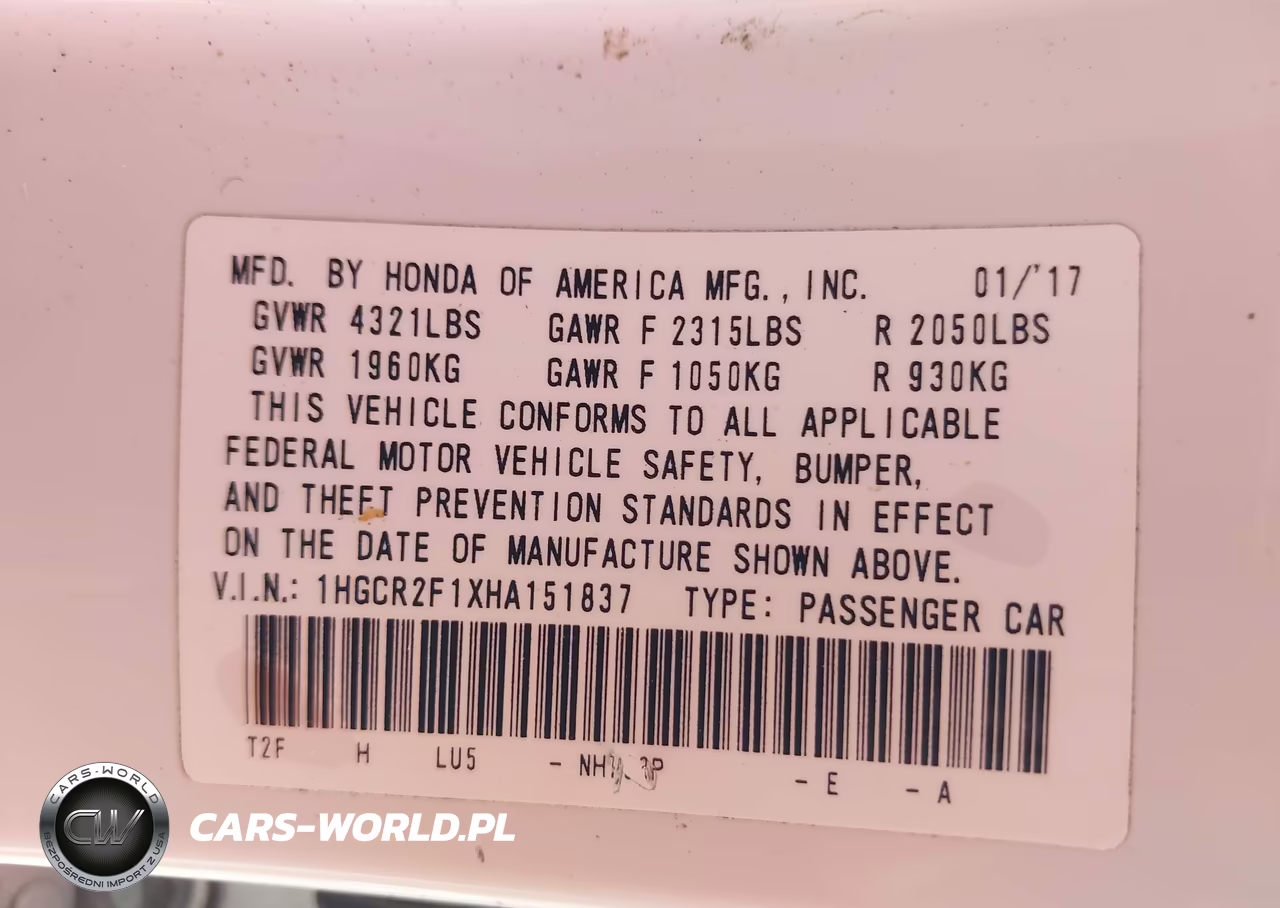2017 Honda Accord Sport Se VIN:1HGCR2F1XHA151837 - 9