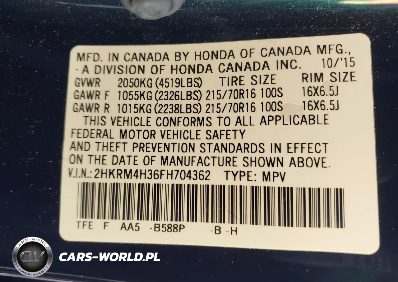 2015 Honda Cr-V Lx VIN:2HKRM4H36FH704362 - 9