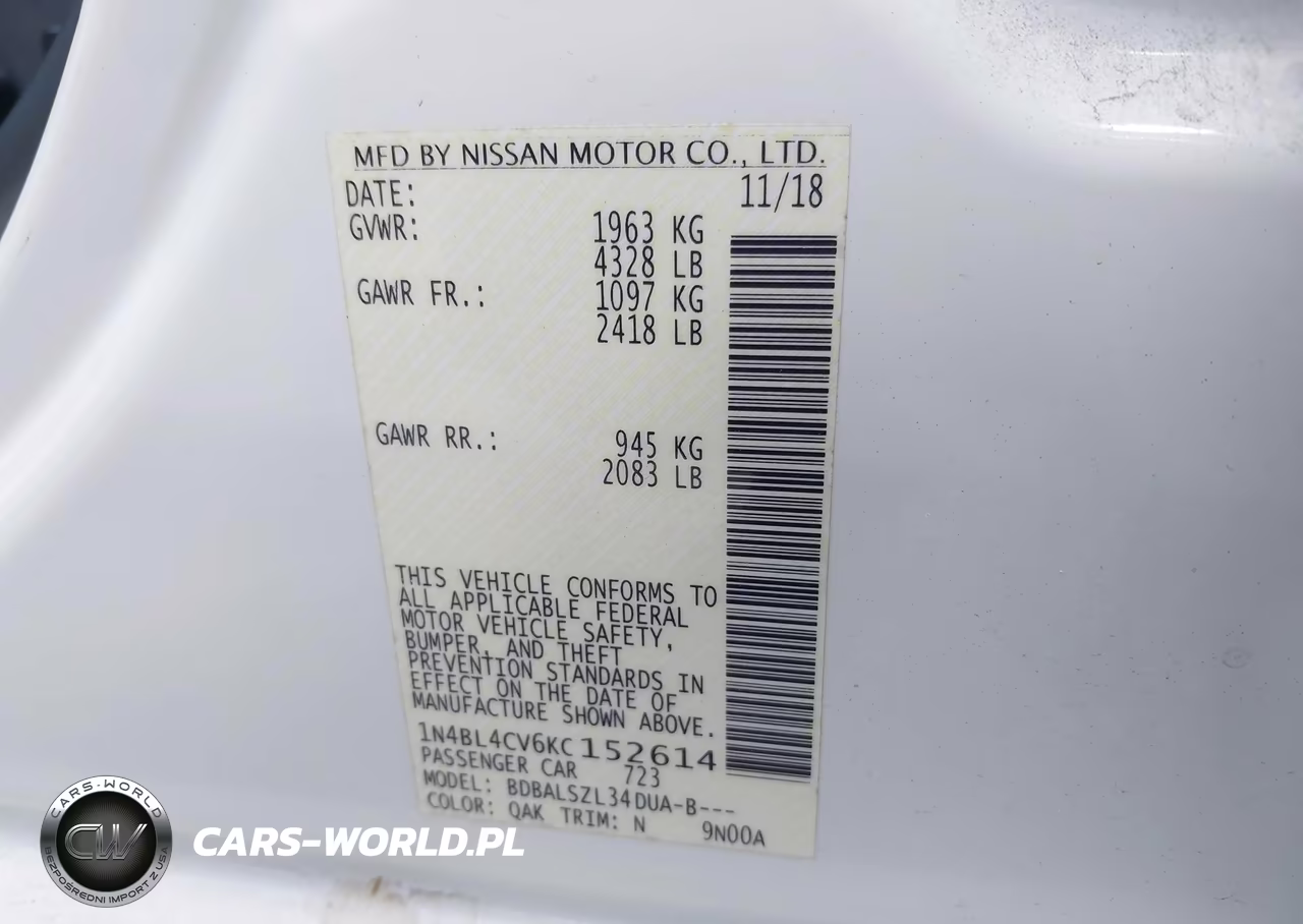 2019 Nissan Altima 2.5 Sr VIN:1N4BL4CV6KC152614 - 9