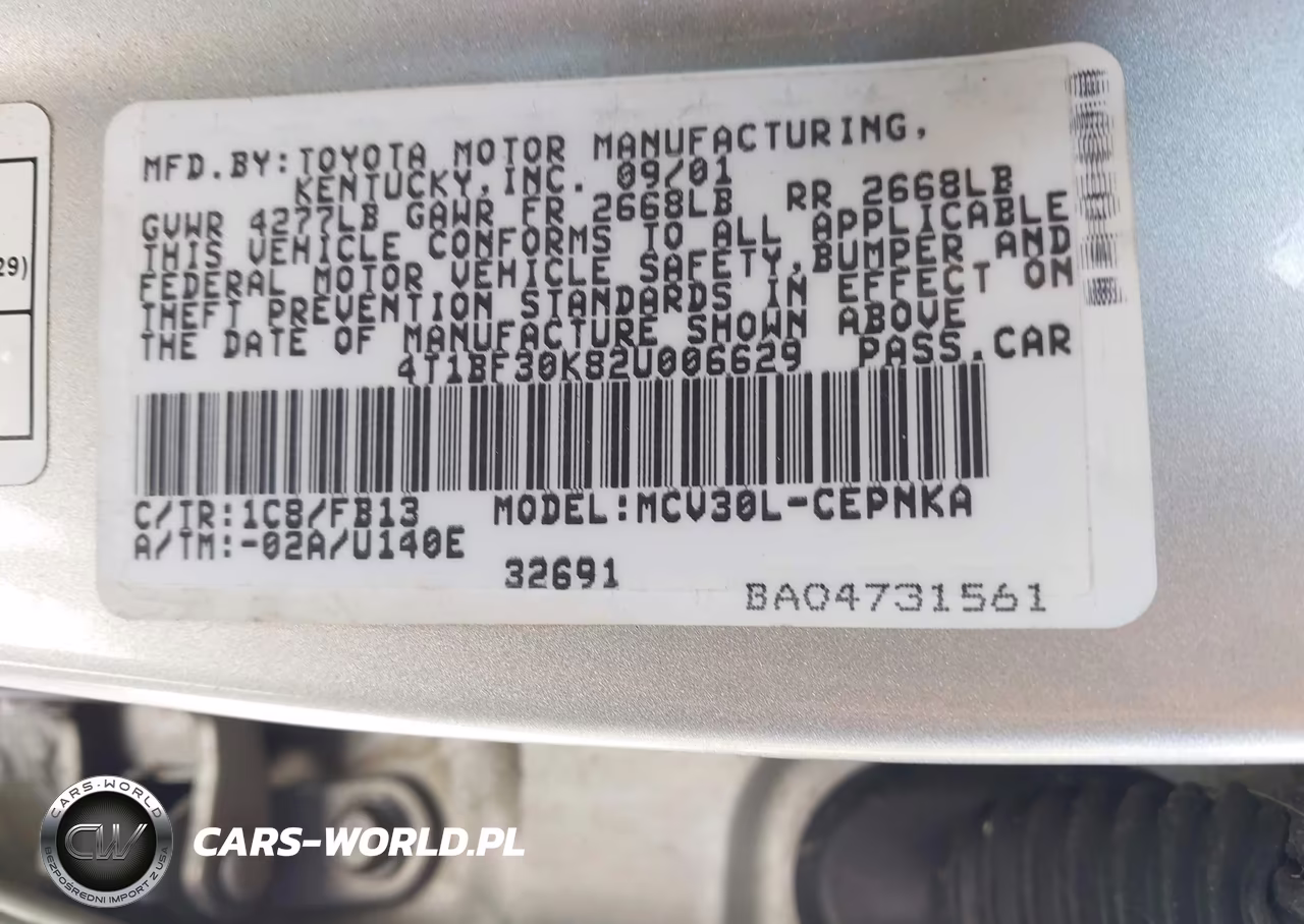 2002 Toyota Camry Le V6 VIN:4T1BF30K82U006629 - 9