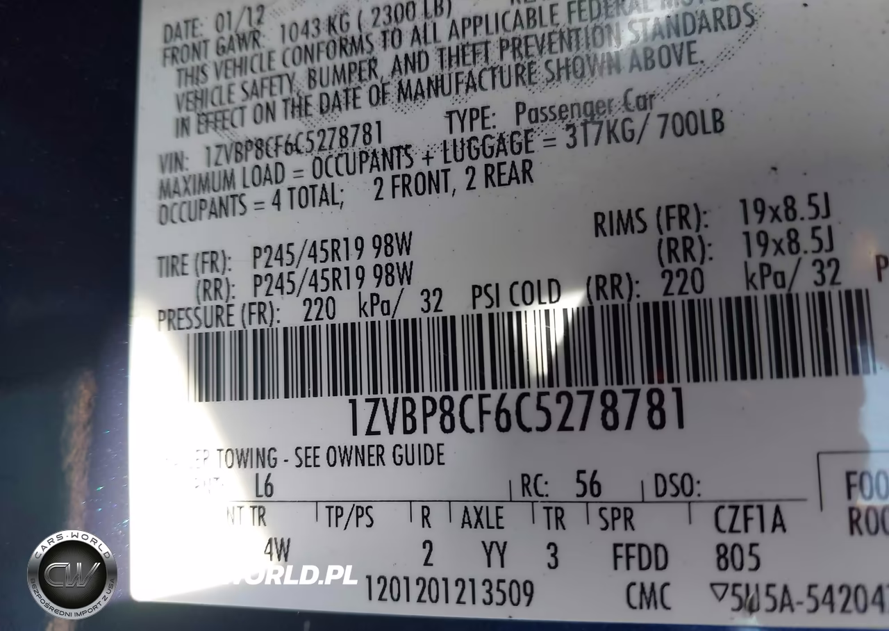 2012 Ford Mustang Gt VIN:1ZVBP8CF6C5278781 - 9