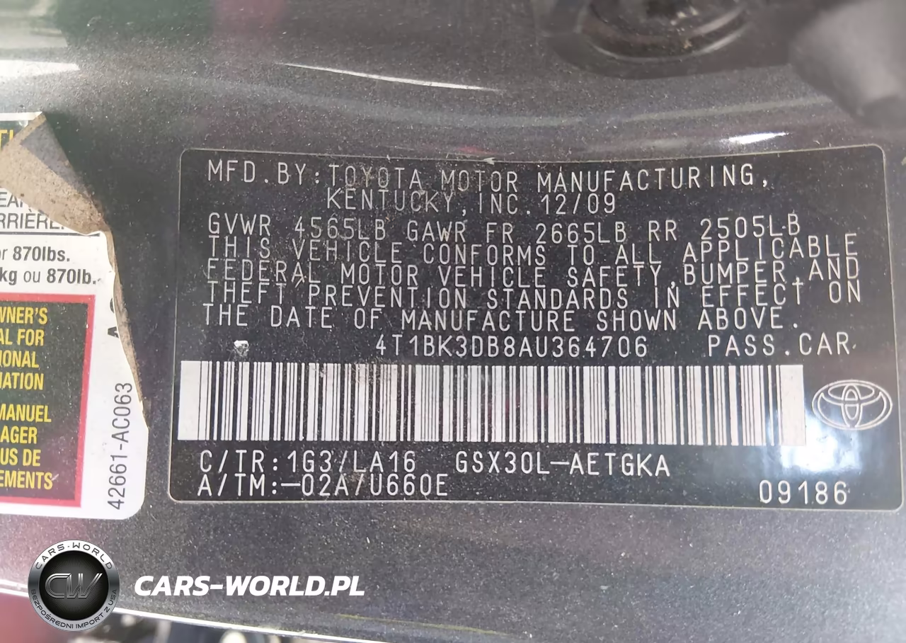 2010 Toyota Avalon Xls VIN:4T1BK3DB8AU364706 - 9