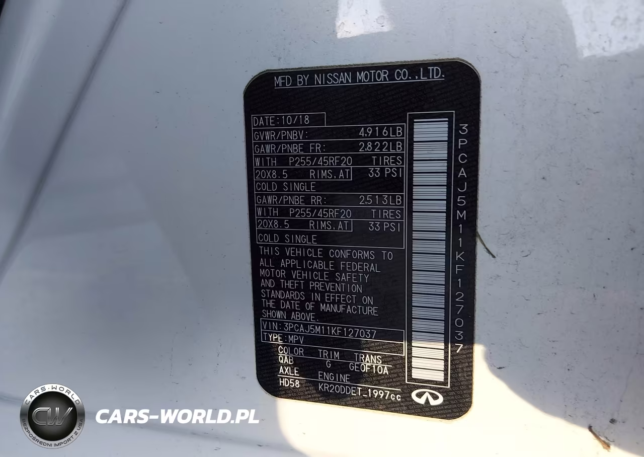 2019 Infiniti Qx50 Essential VIN:3PCAJ5M11KF127037 - 9