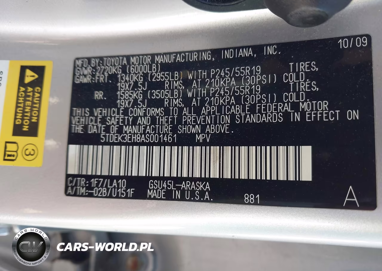 2010 Toyota Highlander Sport V6 VIN:5TDEK3EH8AS001461 - 9