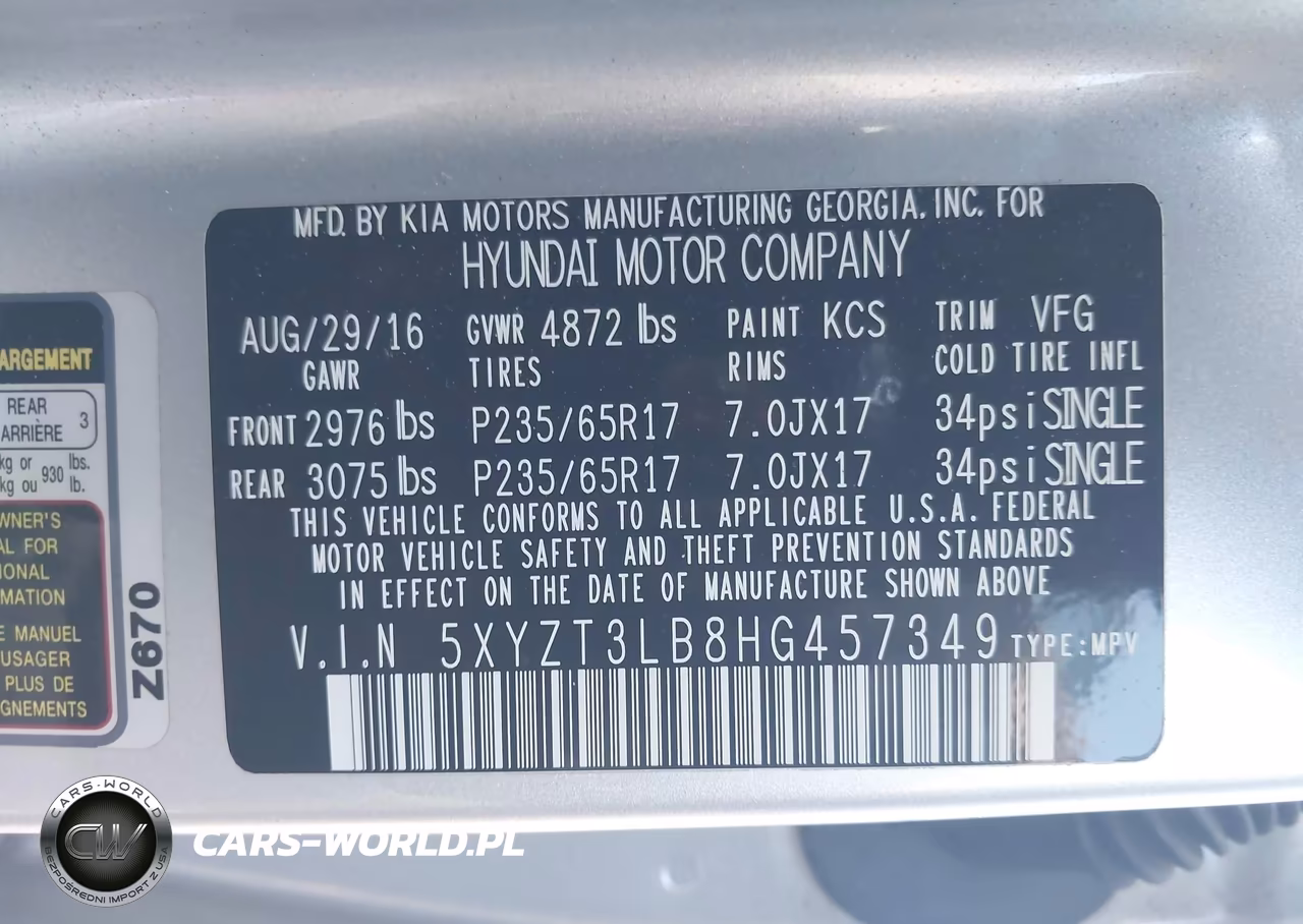 2017 Hyundai Santa Fe Sport 2.4L VIN:5XYZT3LB8HG457349 - 9