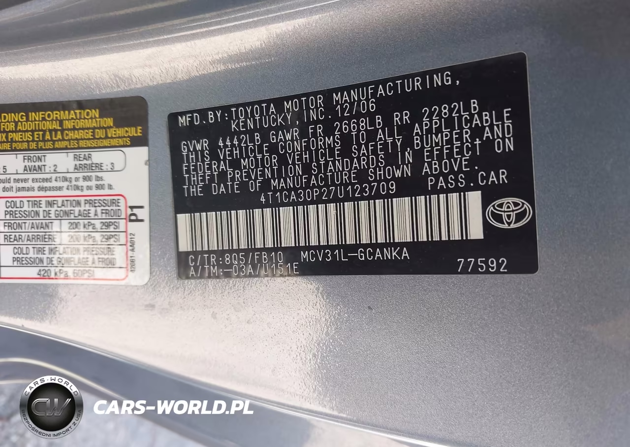 2007 Toyota Camry Solara Se V6 VIN:4T1CA30P27U123709 - 9