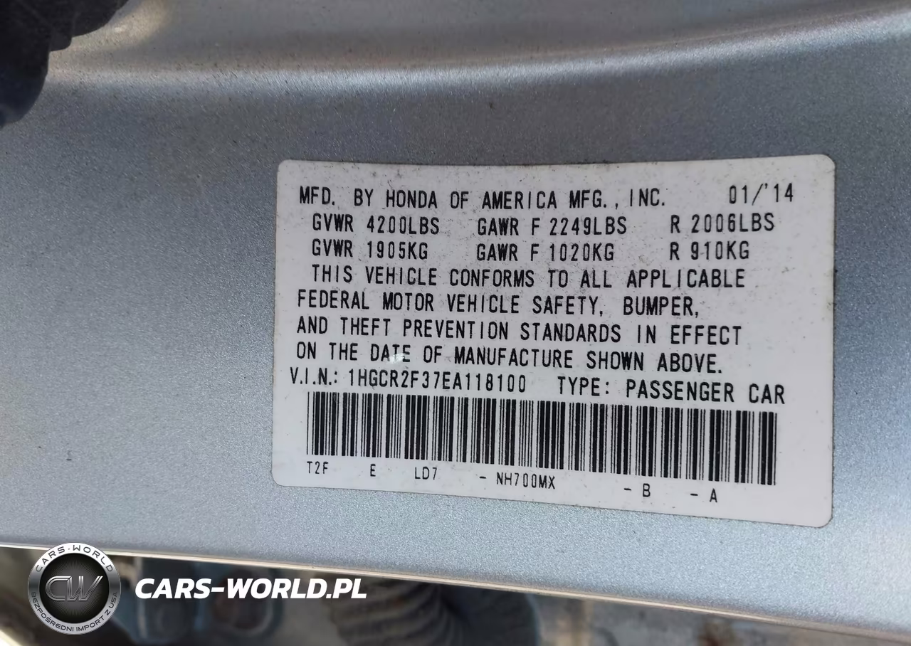 2014 Honda Accord Lx VIN:1HGCR2F37EA118100 - 9