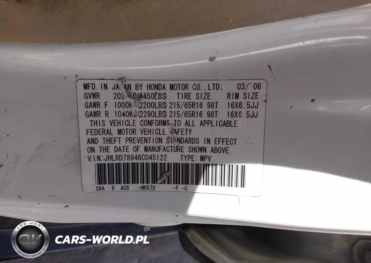 2006 Honda Cr-V Se VIN:JHLRD78946C045122 - 9