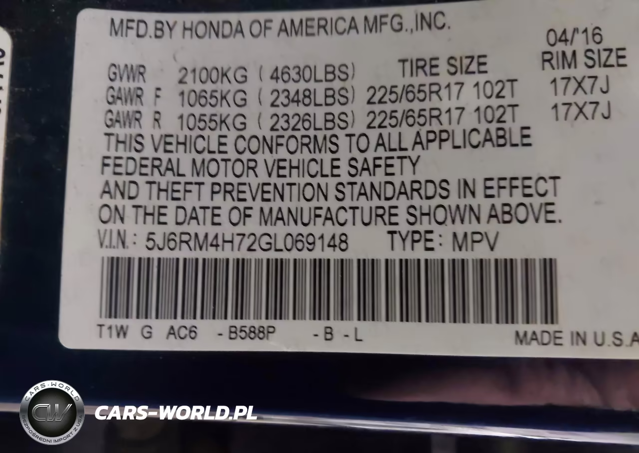 2016 Honda Cr-V Ex-L VIN:5J6RM4H72GL069148 - 9