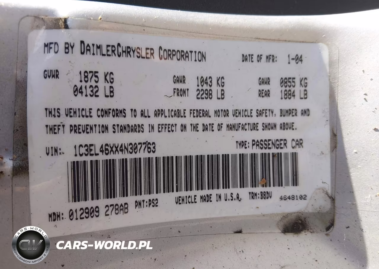 2004 Chrysler Sebring VIN:1C3EL46XX4N307763 - 9