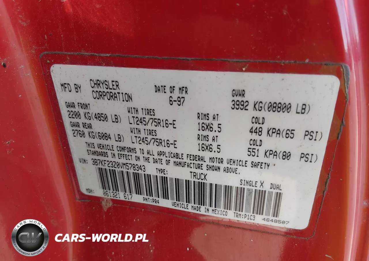 1997 Dodge Ram 2500 St VIN:3B7KF23Z0VM578343 - 9