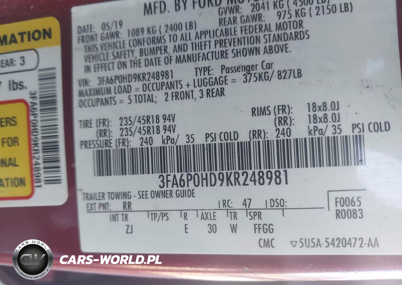 2019 Ford Fusion Se VIN:3FA6P0HD9KR248981 - 9
