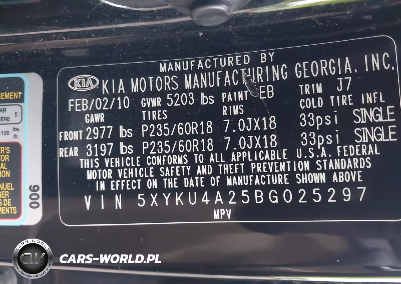 2011 Kia Sorento Ex V6 VIN:5XYKU4A25BG025297 - 9