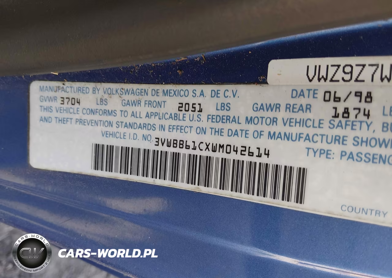1998 Volkswagen New Beetle VIN:3VWBB61CXWM042614 - 9