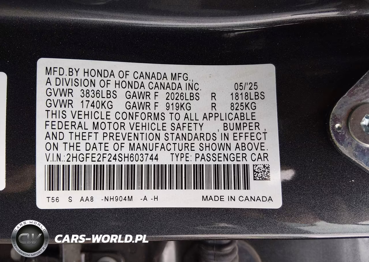 2025 Honda Civic Lx VIN:2HGFE2F24SH603744 - 9