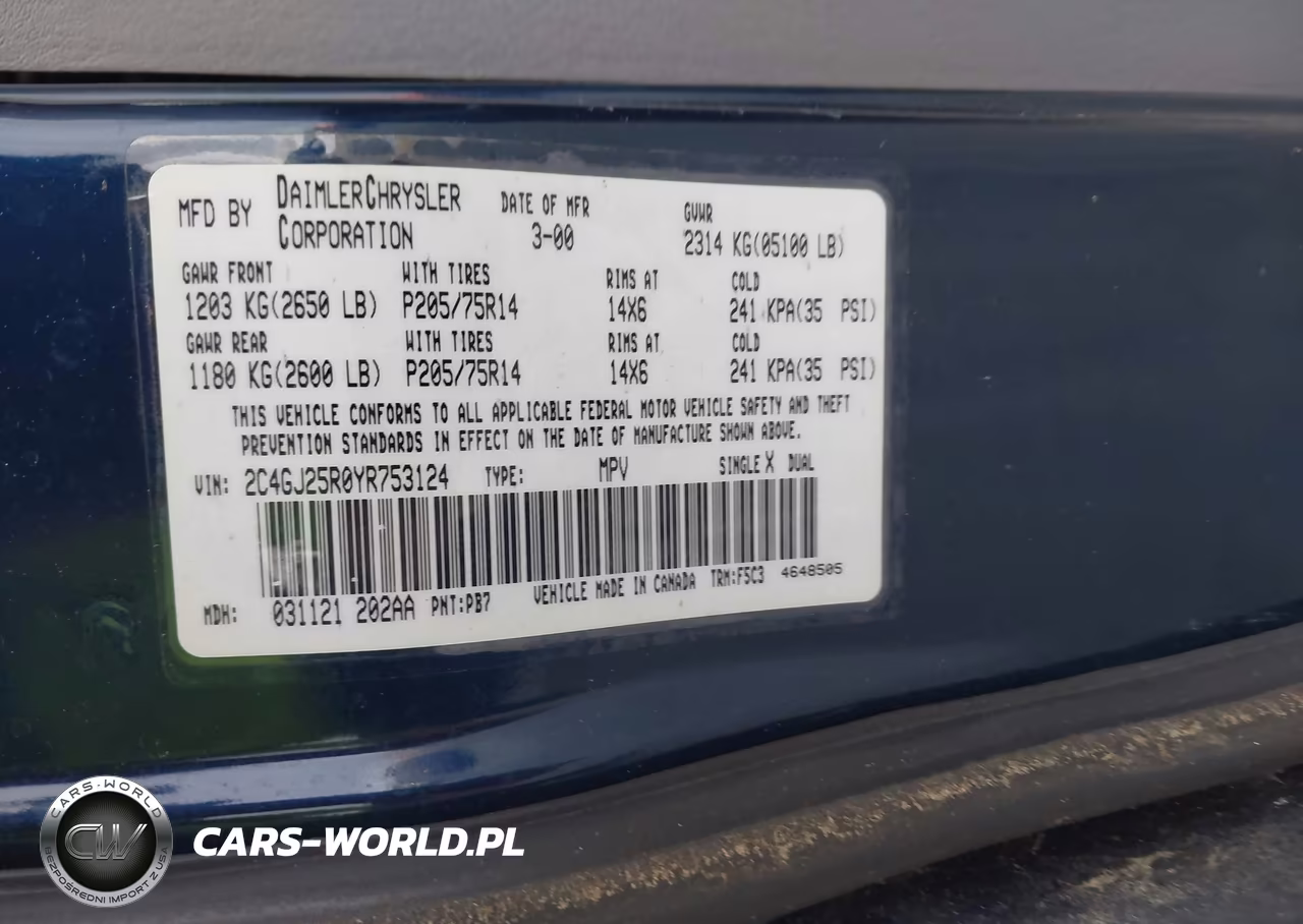 2000 Chrysler Voyager VIN:2C4GJ25R0YR753124 - 9