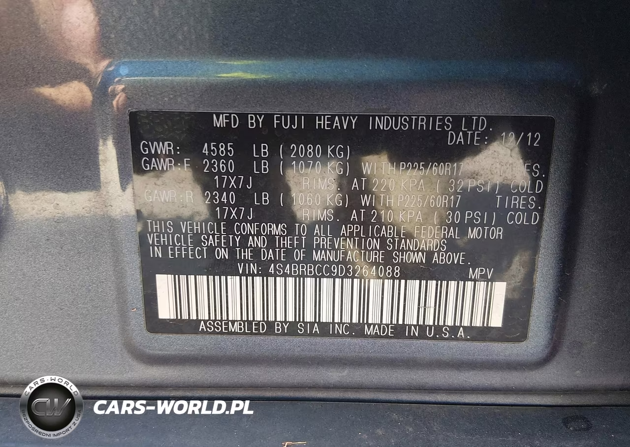 2013 Subaru Outback 2.5I Premium VIN:4S4BRBCC9D3264088 - 9