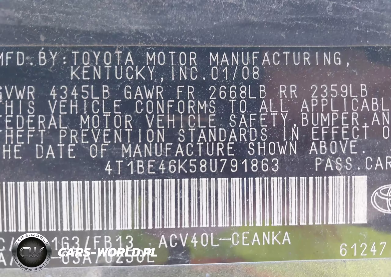 2008 Toyota Camry Le VIN:4T1BE46K58U791863 - 9