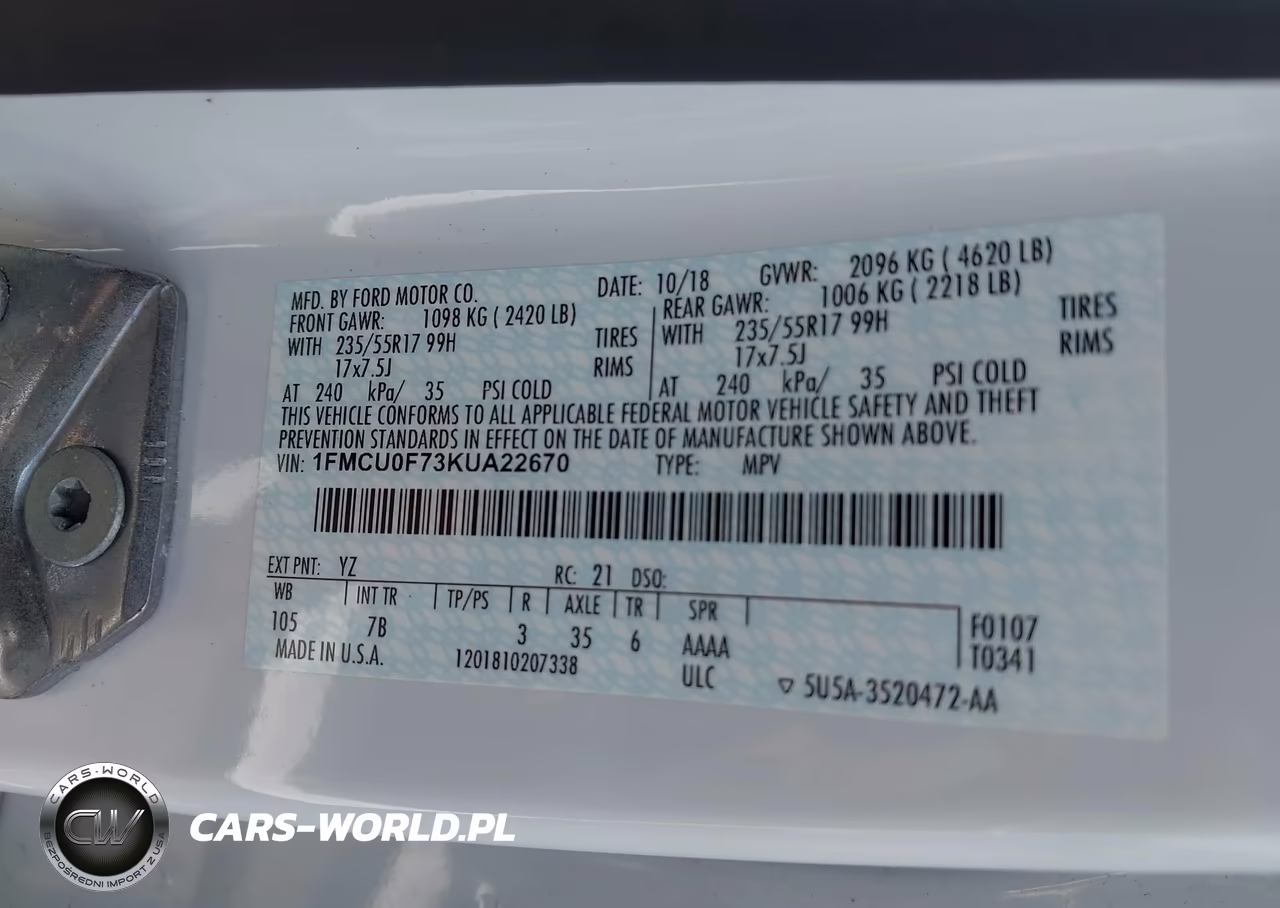 2019 Ford Escape S VIN:1FMCU0F73KUA22670 - 9