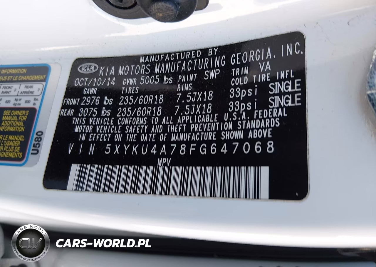 2015 Kia Sorento Ex V6 VIN:5XYKU4A78FG647068 - 9