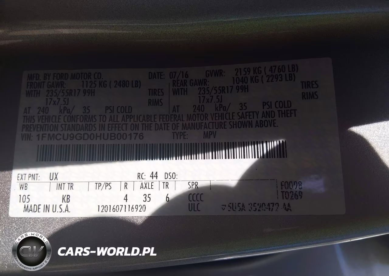 2017 Ford Escape Se VIN:1FMCU9GD0HUB00176 - 9