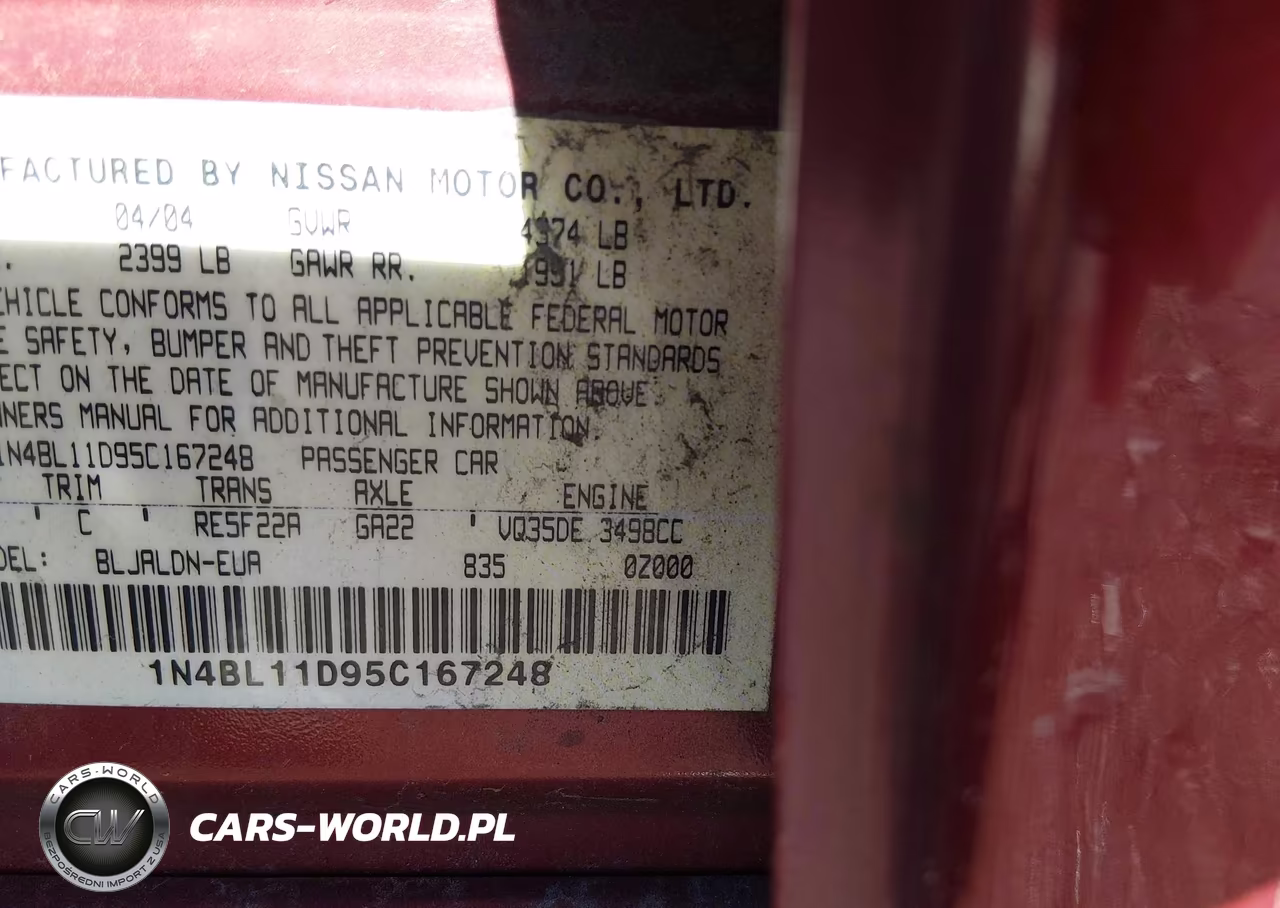 2005 Nissan Altima 3.5 Sl VIN:1N4BL11D95C167248 - 9