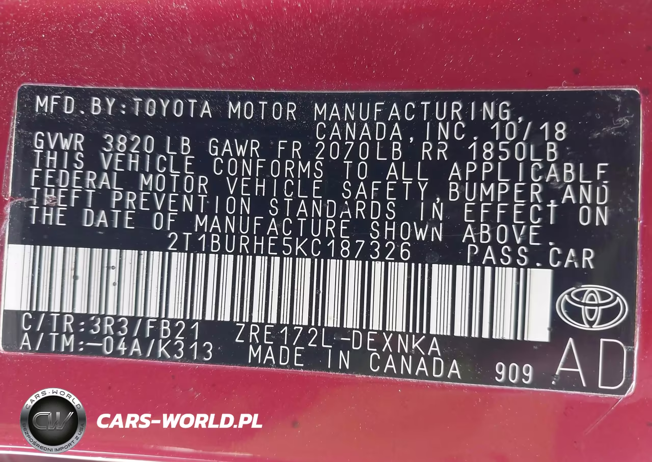2019 Toyota Corolla Le VIN:2T1BURHE5KC187326 - 9