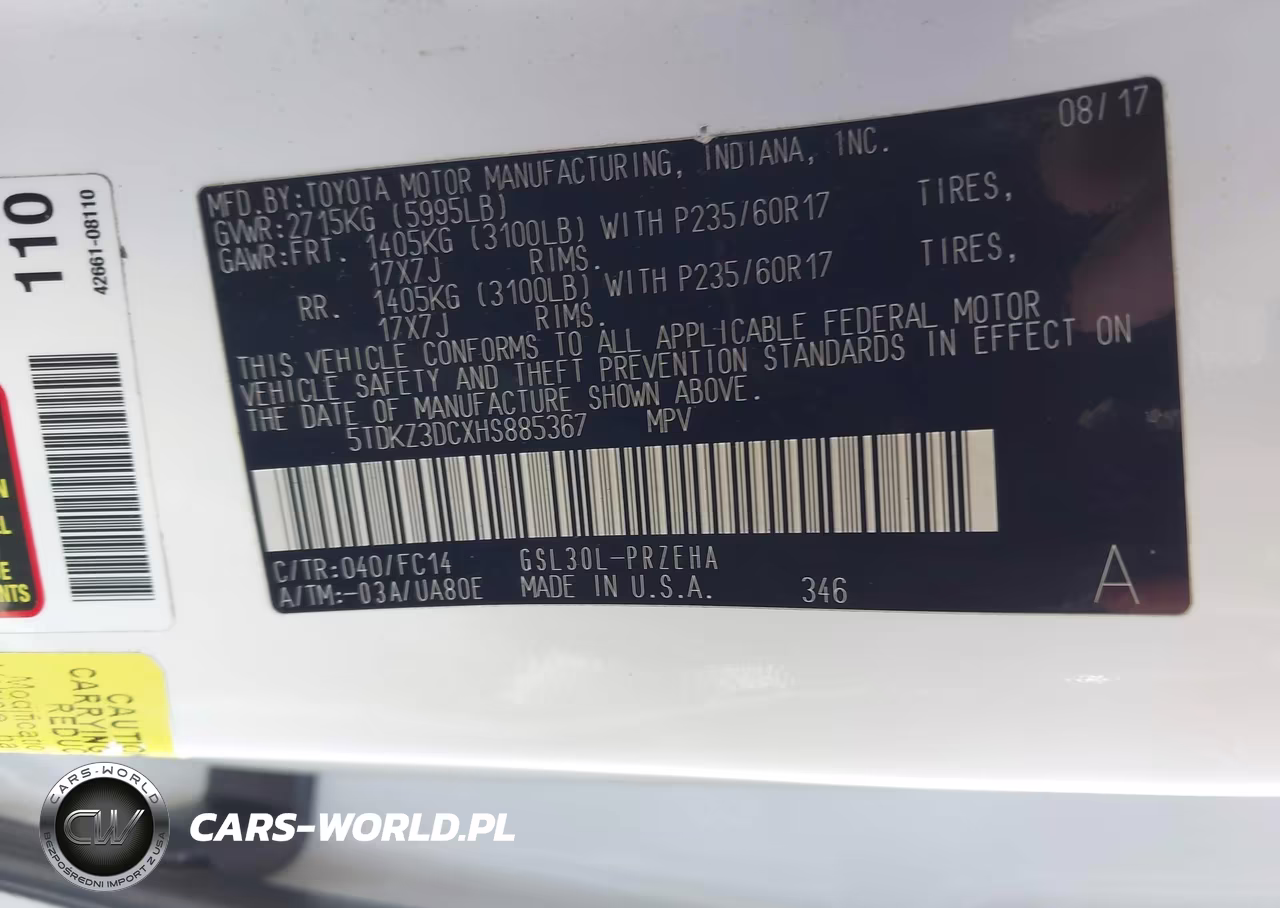 2017 Toyota Sienna Le 8 Passenger VIN:5TDKZ3DCXHS885367 - 9