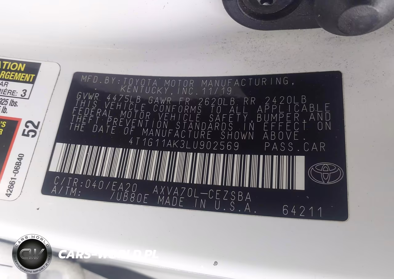 2020 Toyota Camry Se VIN:4T1G11AK3LU902569 - 9